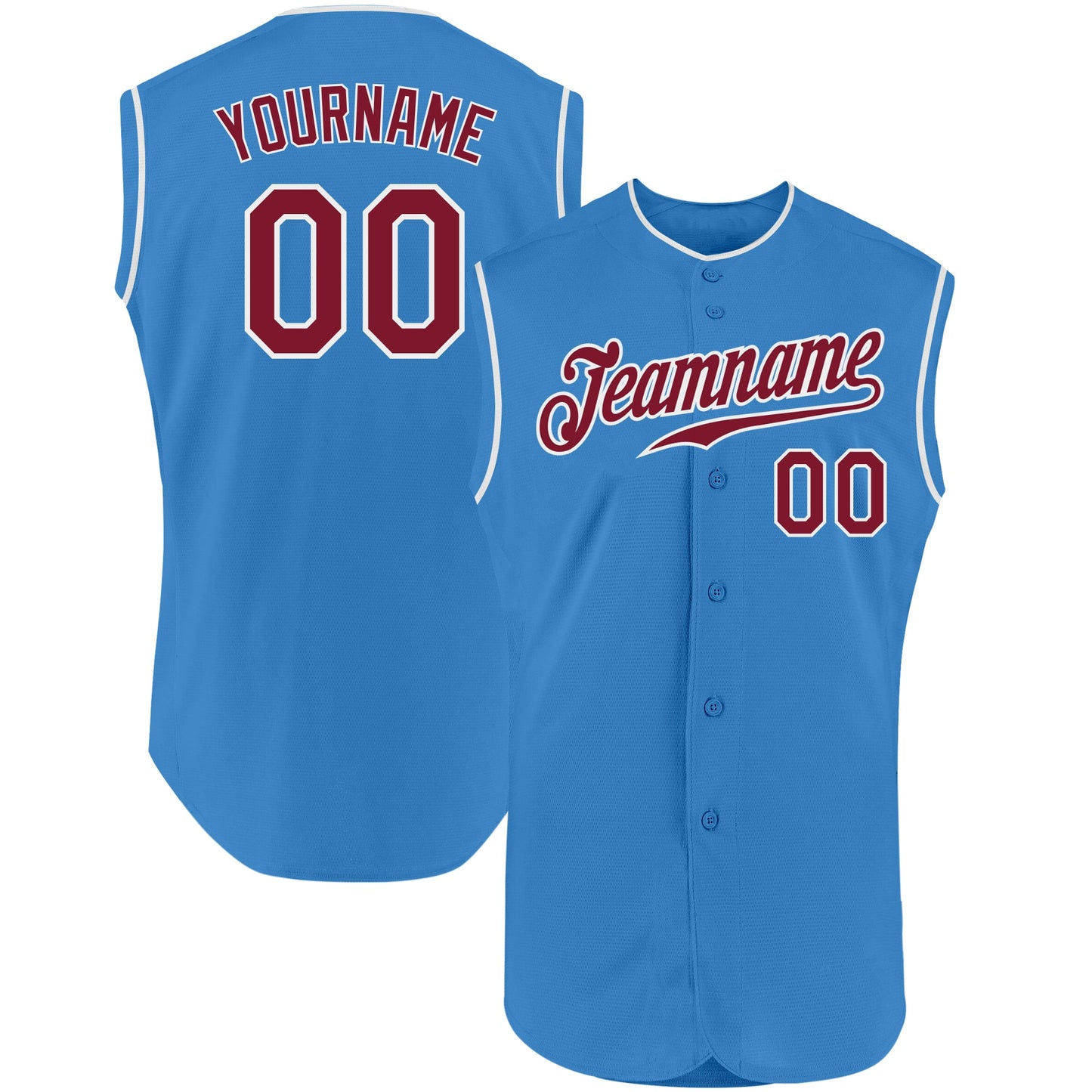 Custom Powder Blue Crimson-White Authentic Sleeveless Baseball Jersey - Main View