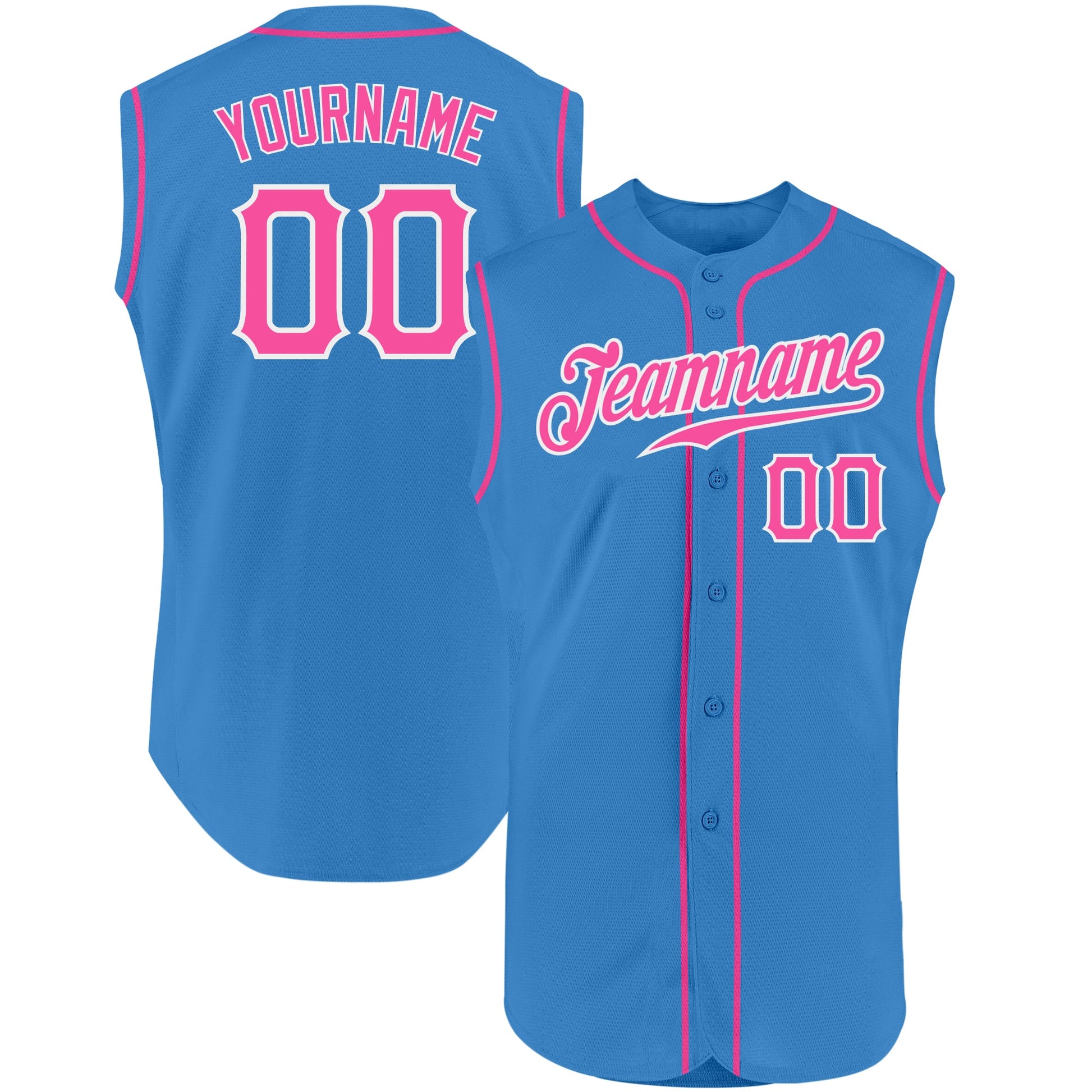 Custom Powder Blue Pink-White Authentic Sleeveless Baseball Jersey - Main View