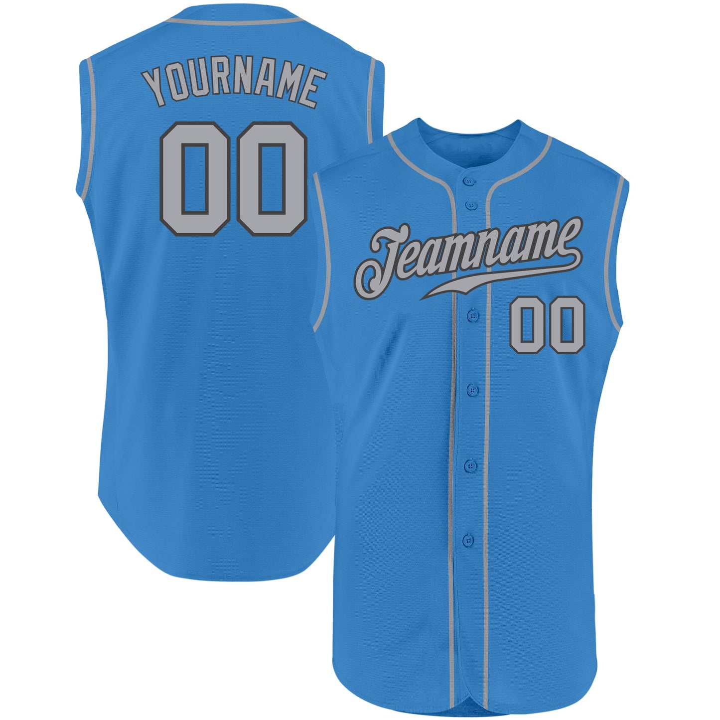 Custom Powder Blue Gray-Steel Gray Authentic Sleeveless Baseball Jersey - Main View