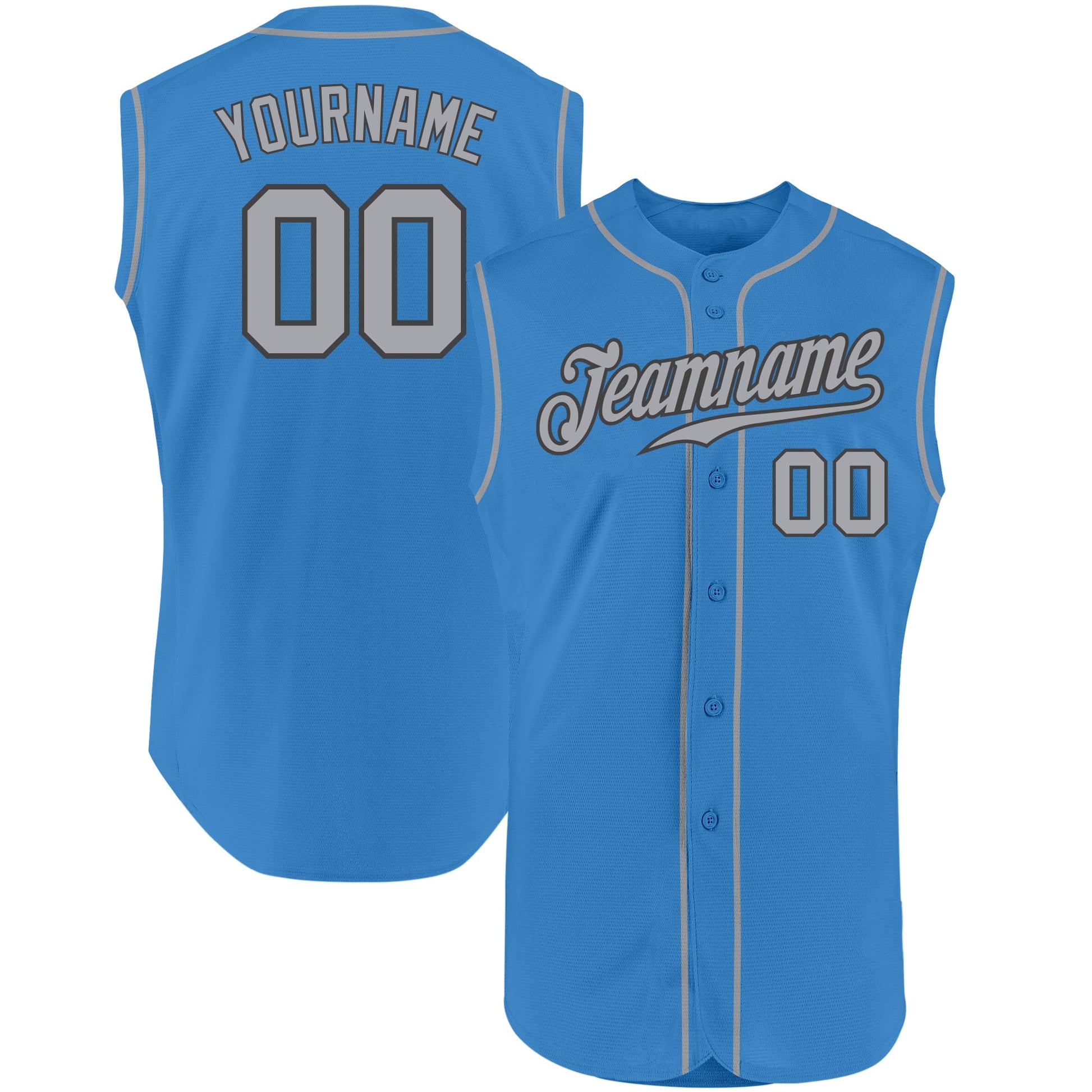Custom Powder Blue Gray-Steel Gray Authentic Sleeveless Baseball Jersey - Main View