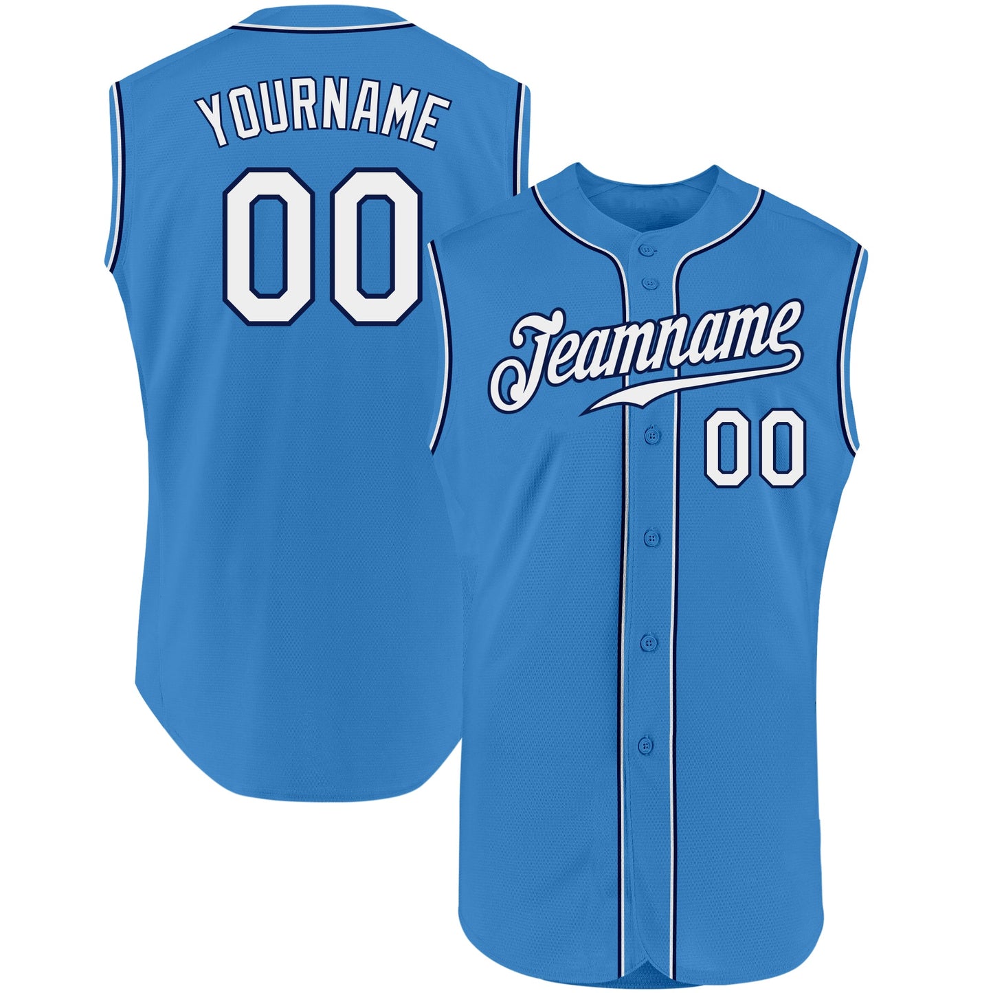 Custom Powder Blue White-Navy Authentic Sleeveless Baseball Jersey - Main View