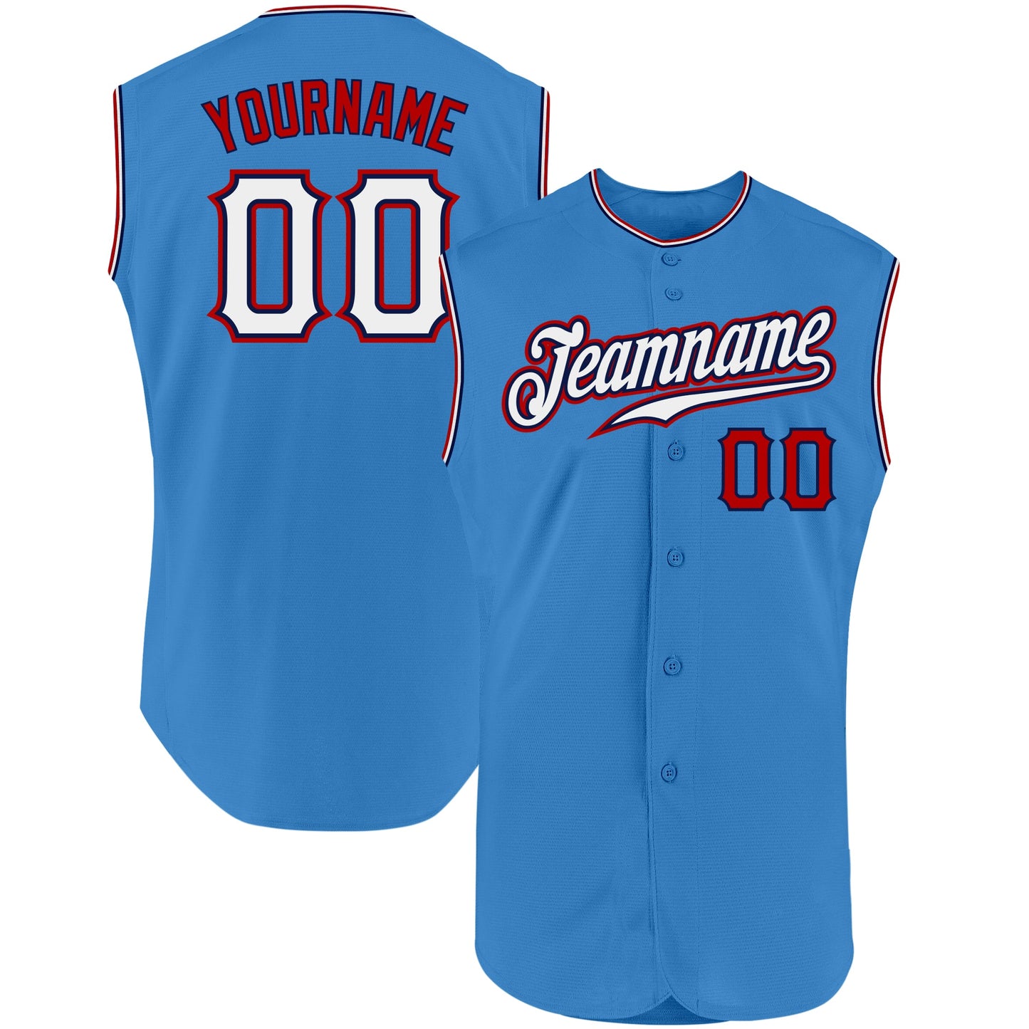 Custom Powder Blue White-Red Authentic Sleeveless Baseball Jersey - Main View