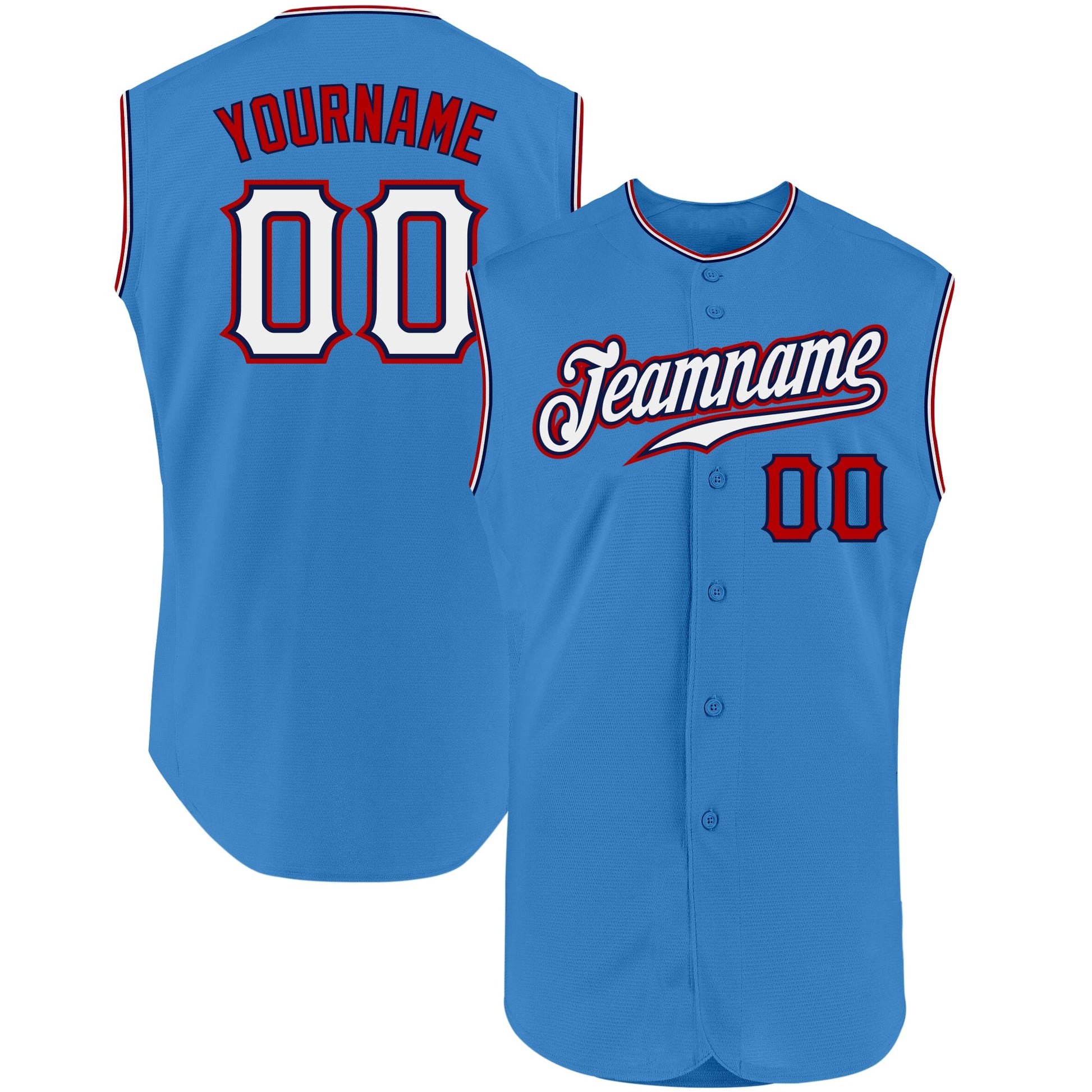 Custom Powder Blue White-Red Authentic Sleeveless Baseball Jersey - Main View