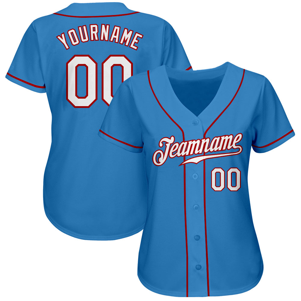 Custom Powder Blue White-Red Authentic Baseball Jersey view 2