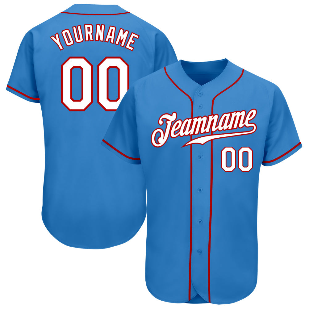 Custom Powder Blue White-Red Authentic Baseball Jersey - Main View