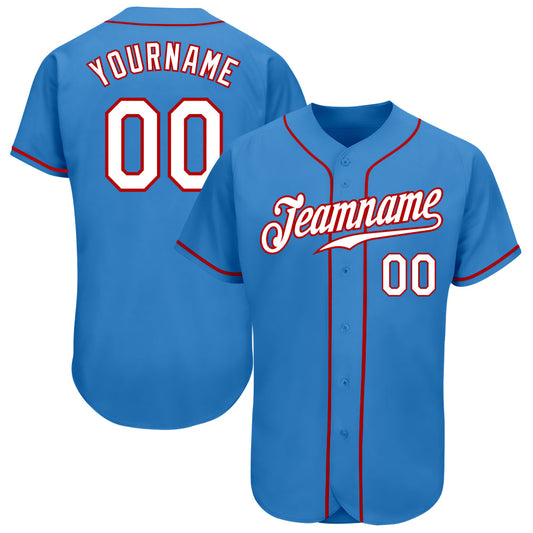 Custom Powder Blue White-Red Authentic Baseball Jersey - Main View