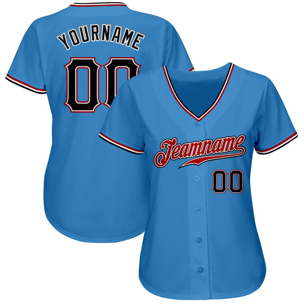 Custom Powder Blue Black-Red Authentic Baseball Jersey view 2