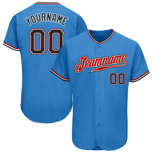 Custom Powder Blue Black-Red Authentic Baseball Jersey - Main View
