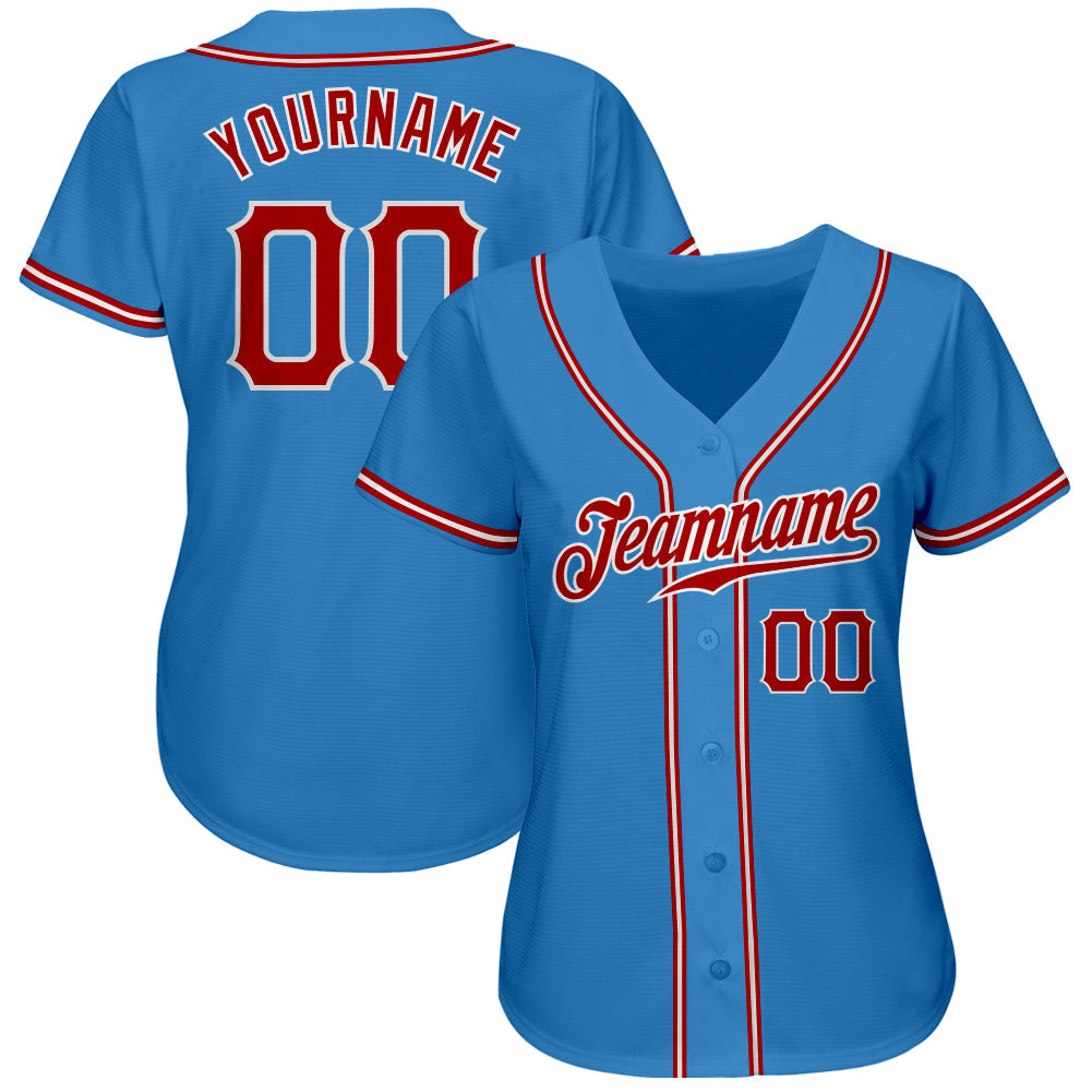 Custom Powder Blue Red-White Authentic Baseball Jersey view 2
