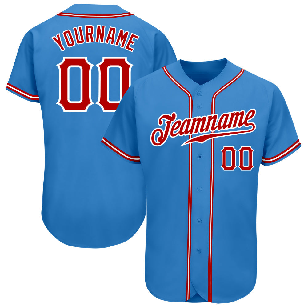 Custom Powder Blue Red-White Authentic Baseball Jersey - Main View