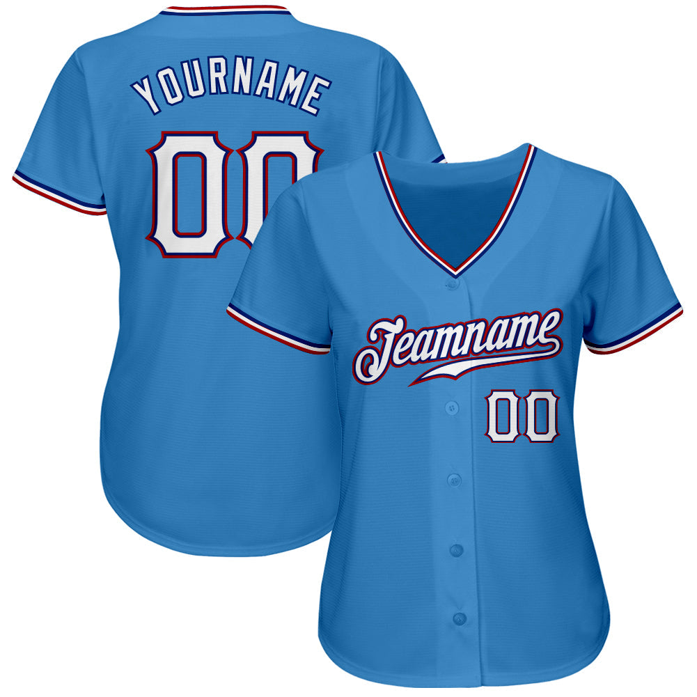 Custom Powder Blue White-Red Authentic Baseball Jersey view 2
