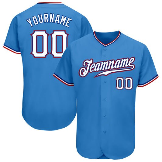 Custom Powder Blue White-Red Authentic Baseball Jersey - Main View