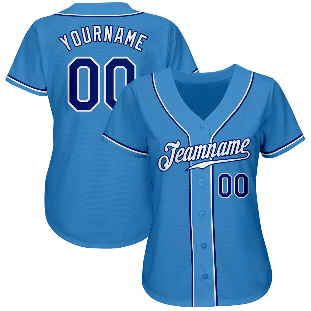 Custom Powder Blue Royal-White Authentic Baseball Jersey view 2