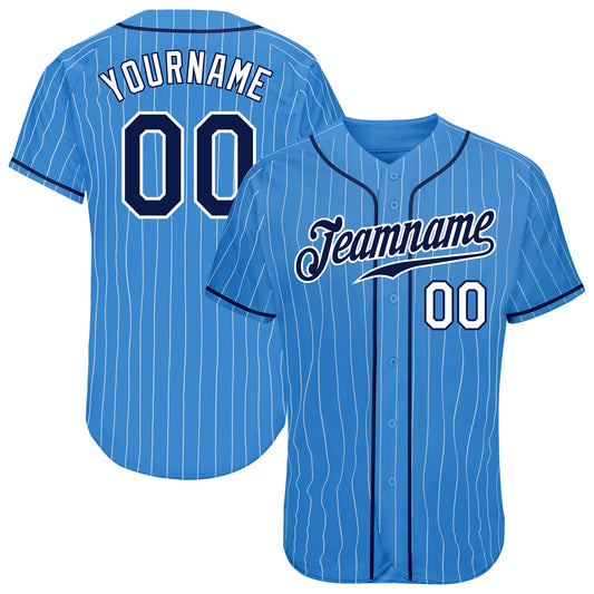 Custom Powder Blue White Pinstripe Navy-White Authentic Baseball Jersey - Main View