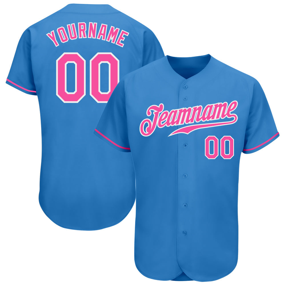 Custom Powder Blue Pink-White Authentic Baseball Jersey - Main View