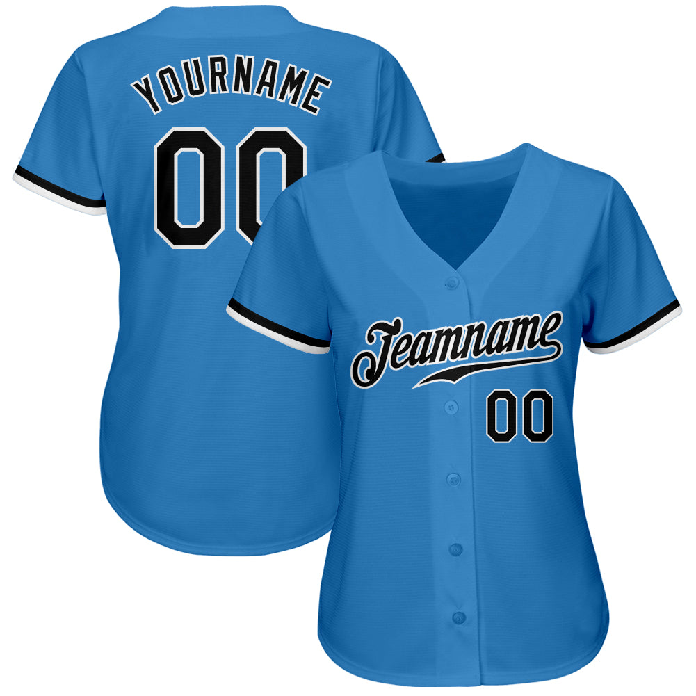 Custom Powder Blue Black-White Authentic Baseball Jersey view 2