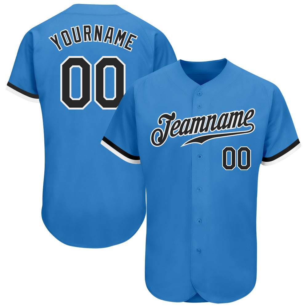 Custom Powder Blue Black-White Authentic Baseball Jersey - Main View
