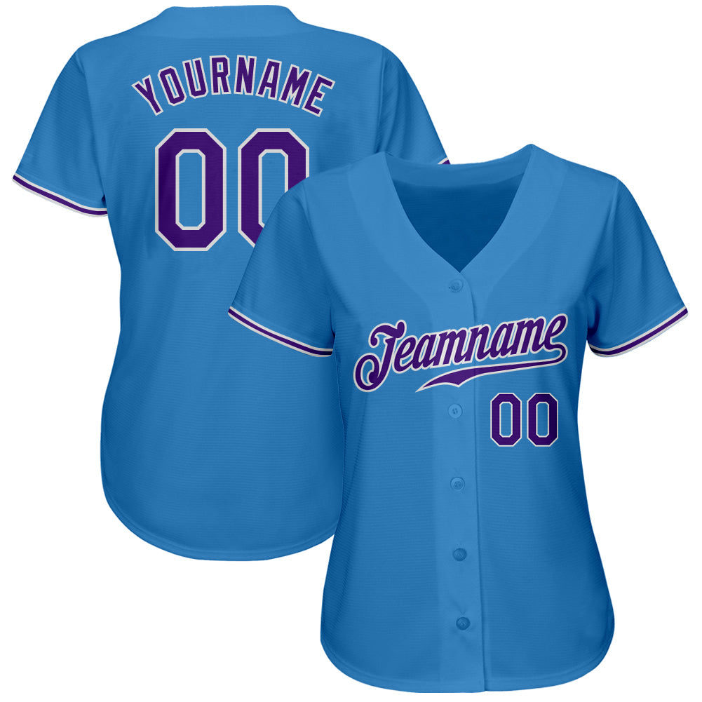 Custom Powder Blue Purple-White Authentic Baseball Jersey view 2