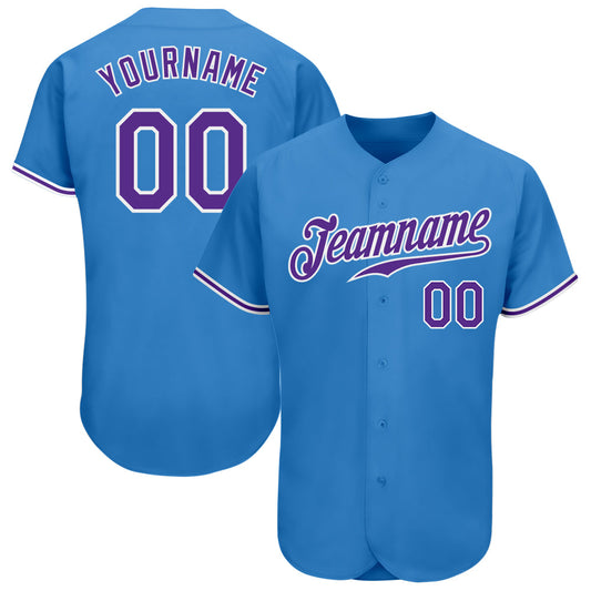Custom Powder Blue Purple-White Authentic Baseball Jersey - Main View