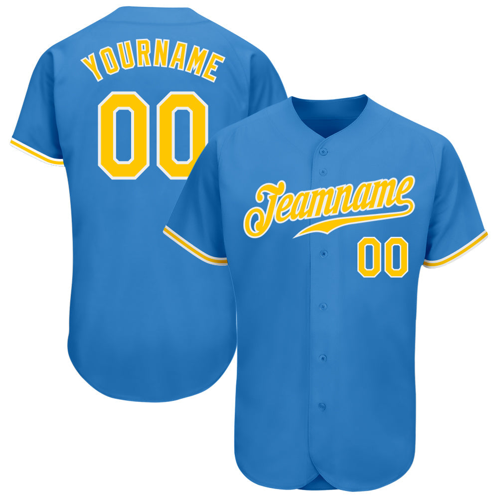 Custom Powder Blue Gold-White Authentic Baseball Jersey - Main View