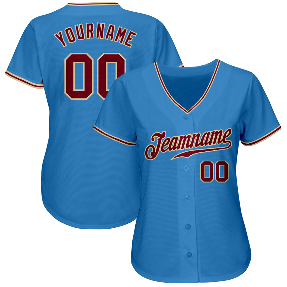 Custom Powder Blue Crimson-City Cream Authentic Baseball Jersey view 2