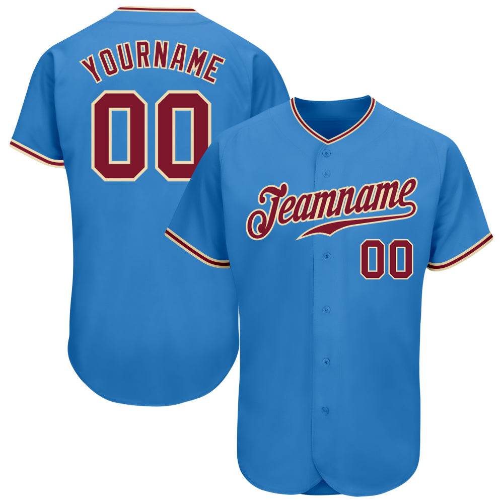 Custom Powder Blue Crimson-City Cream Authentic Baseball Jersey - Main View