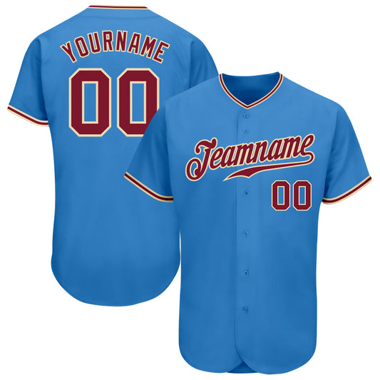 Custom Powder Blue Crimson-City Cream Authentic Baseball Jersey - Main View