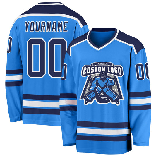 Custom Powder Blue Navy-White Hockey Jersey - Main View