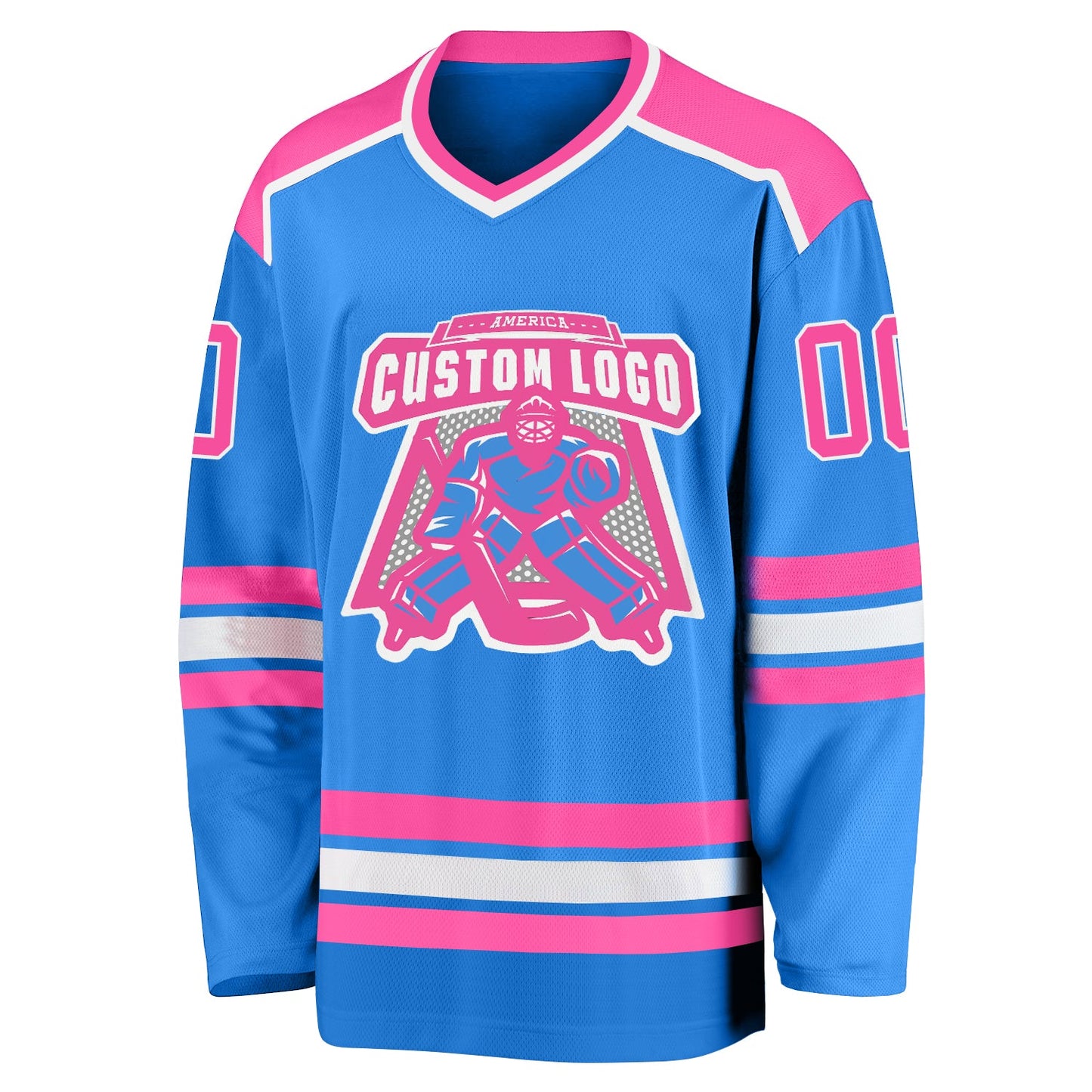 Custom Powder Blue Pink-White Hockey Jersey view 2