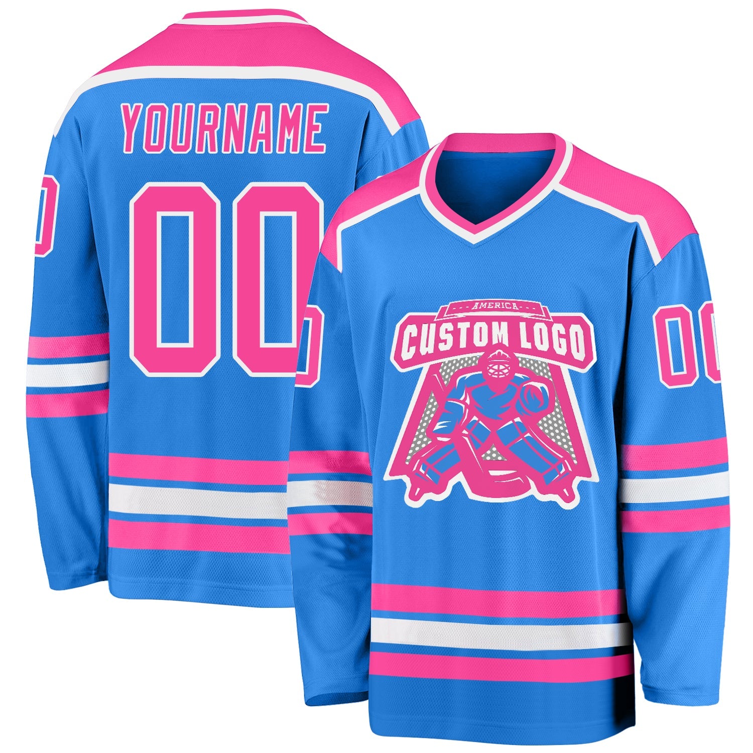 Custom Powder Blue Pink-White Hockey Jersey - Main View