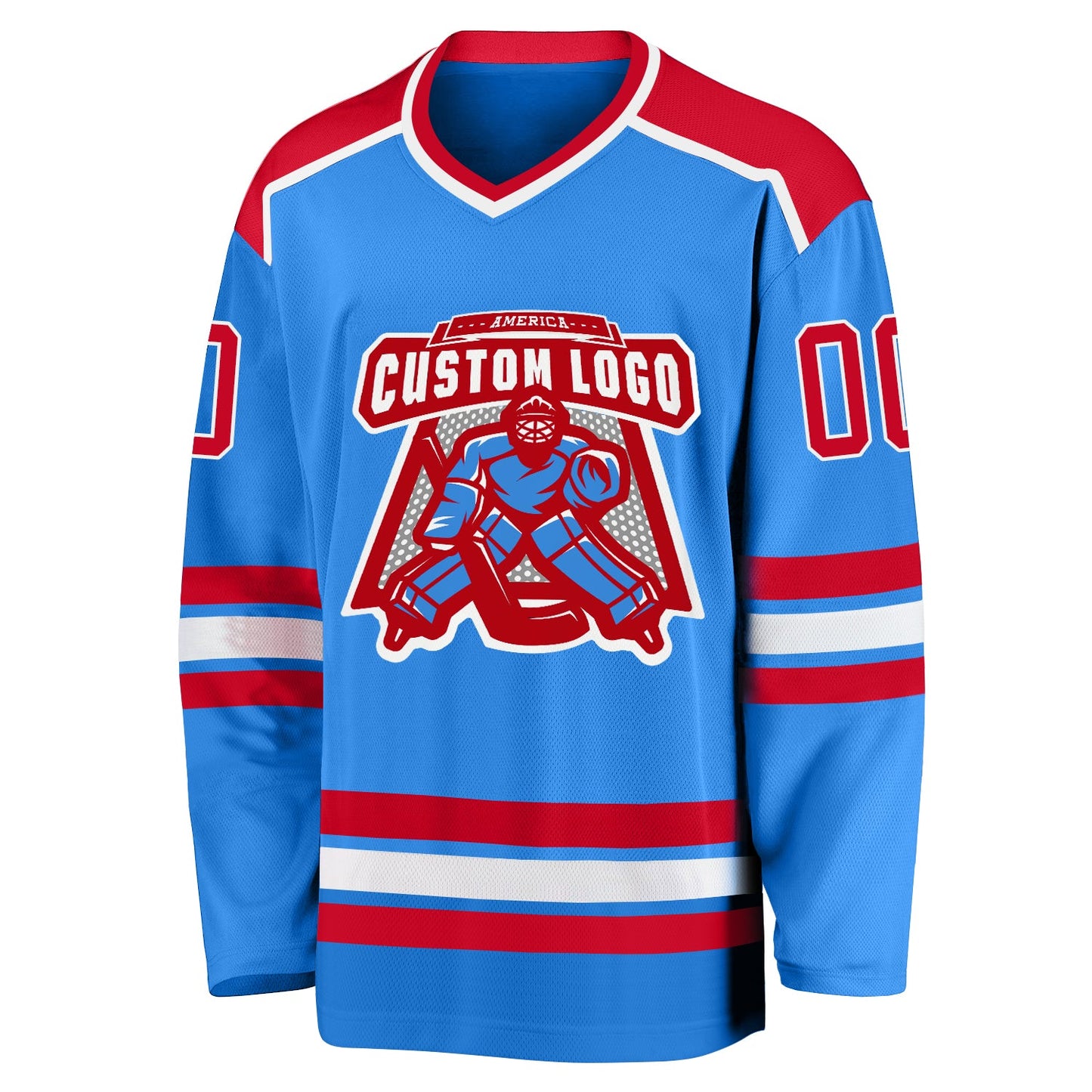 Custom Powder Blue Red-White Hockey Jersey view 2
