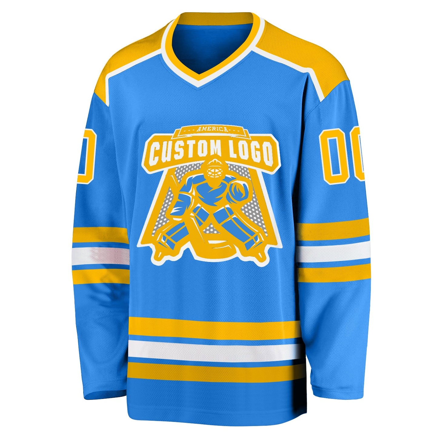 Custom Powder Blue Gold-White Hockey Jersey view 2
