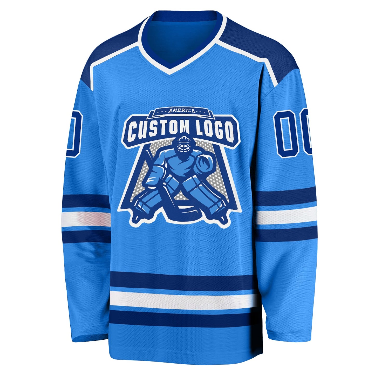 Custom Powder Blue Royal-White Hockey Jersey view 2