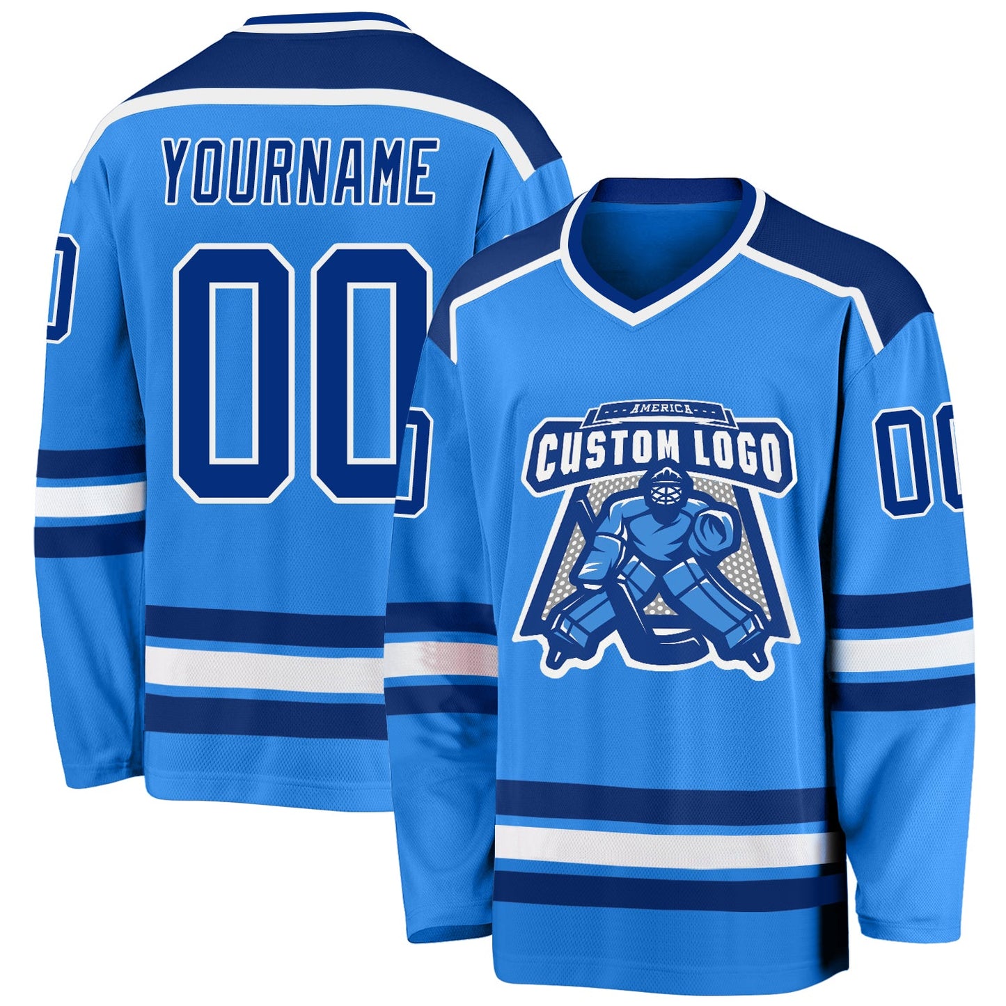 Custom Powder Blue Royal-White Hockey Jersey - Main View