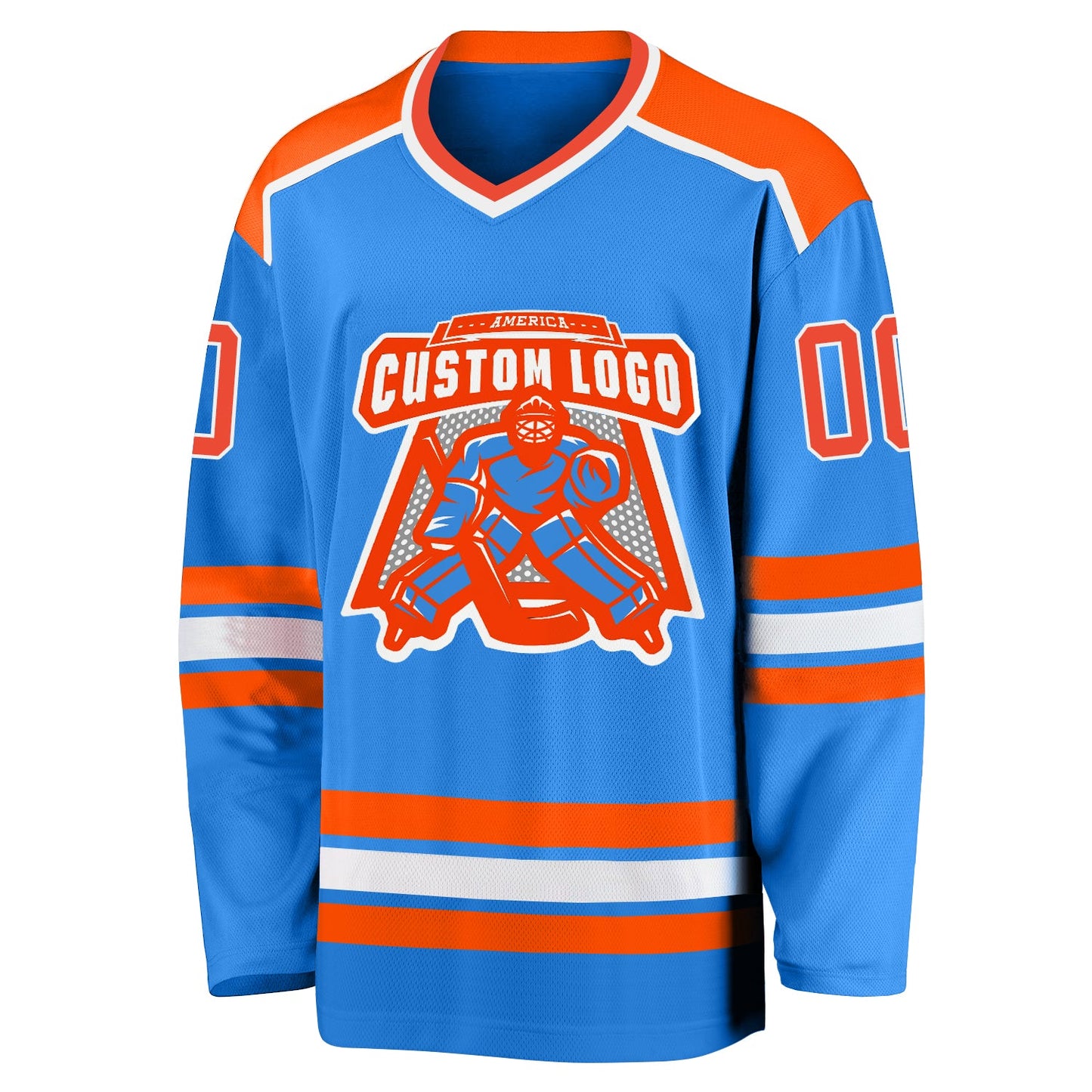 Custom Powder Blue Orange-White Hockey Jersey view 2