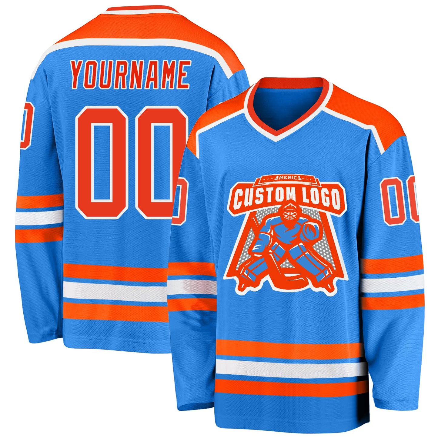 Custom Powder Blue Orange-White Hockey Jersey - Main View
