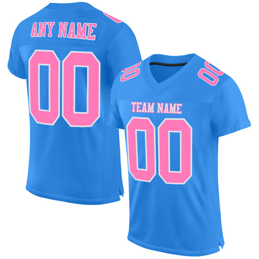 Custom Powder Blue Pink-White Mesh Authentic Football Jersey - Main View