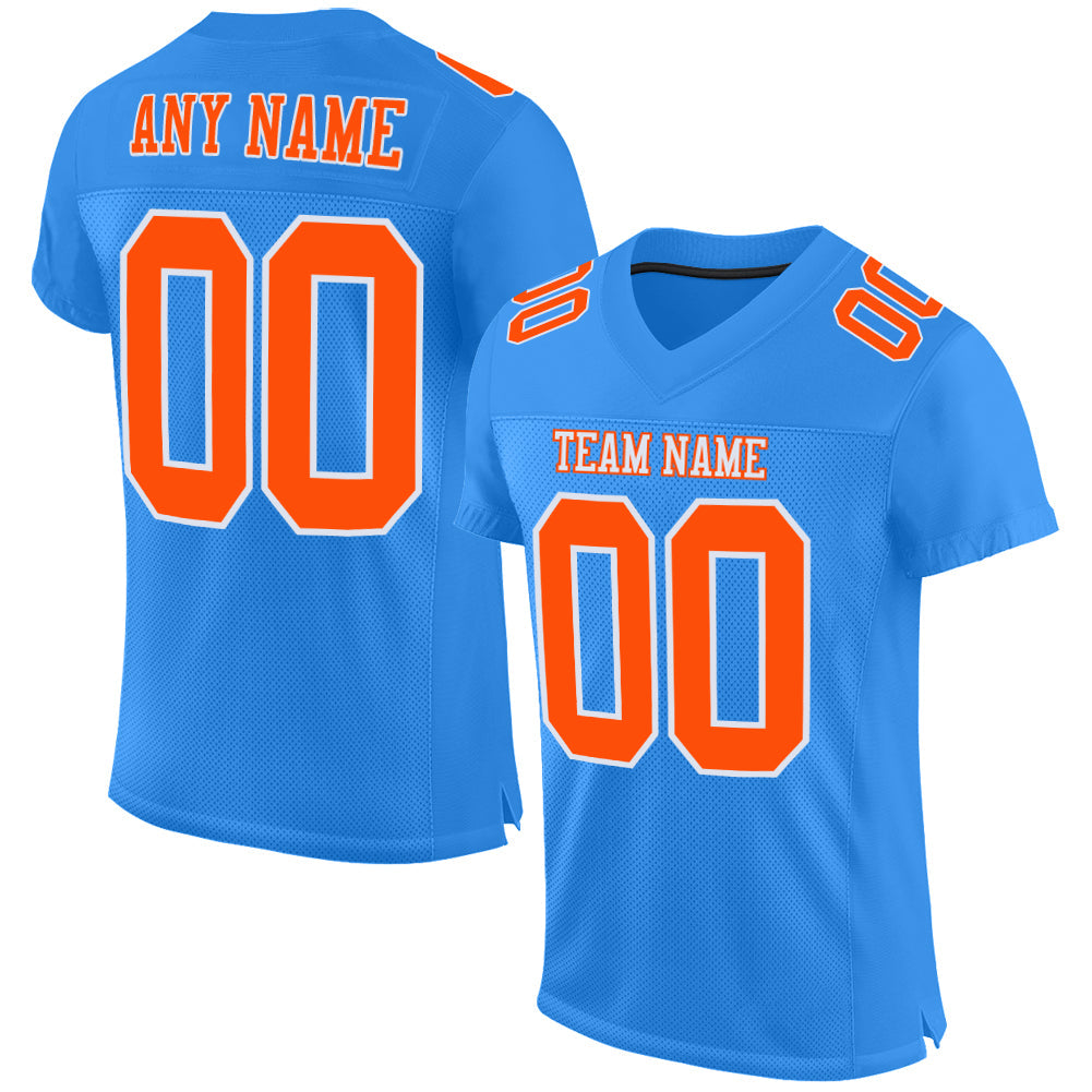 Custom Powder Blue Orange-White Mesh Authentic Football Jersey - Main View