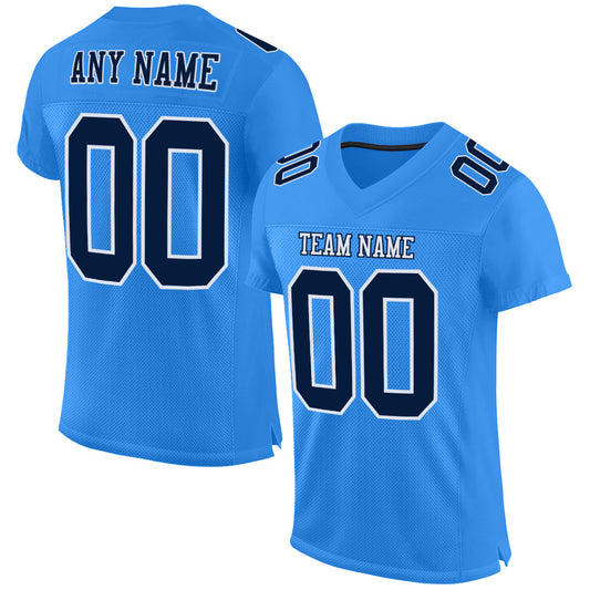 Custom Powder Blue Navy-White Mesh Authentic Football Jersey - Main View
