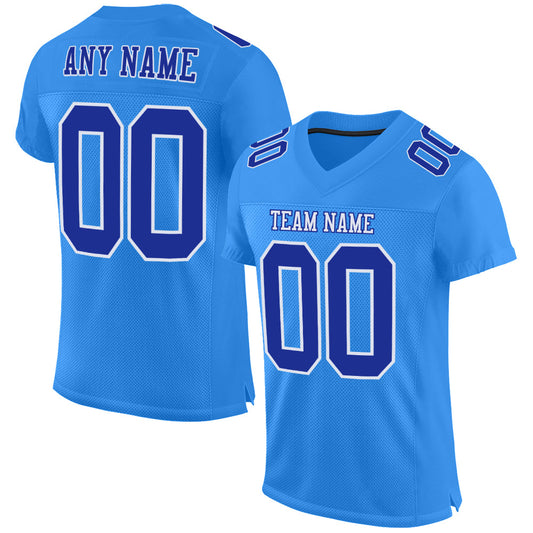 Custom Powder Blue Royal-White Mesh Authentic Football Jersey - Main View