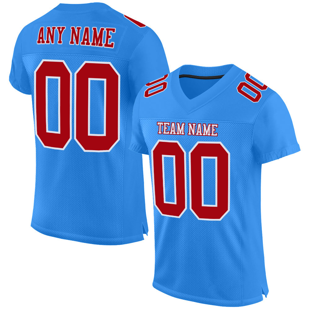 Custom Powder Blue Red-White Mesh Authentic Football Jersey - Main View