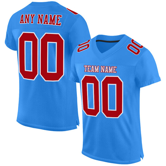 Custom Powder Blue Red-White Mesh Authentic Football Jersey - Main View
