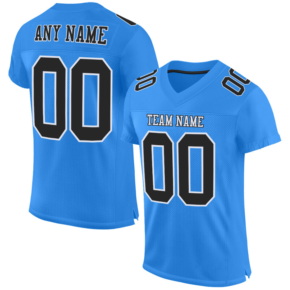 Custom Powder Blue Black-White Mesh Authentic Football Jersey - Main View