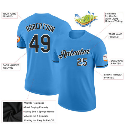 Custom Powder Blue Black-White Performance T-Shirt view 2