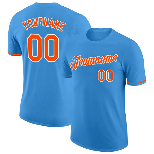 Custom Powder Blue Orange-White Performance T-Shirt - Main View