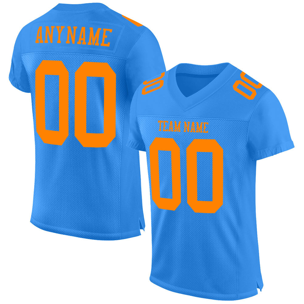 Custom Powder Blue Bay Orange Mesh Authentic Football Jersey - Main View