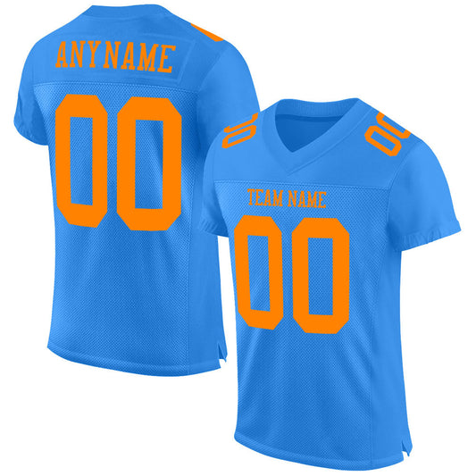 Custom Powder Blue Bay Orange Mesh Authentic Football Jersey - Main View