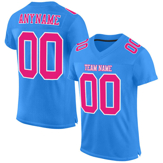 Custom Powder Blue Hot Pink-White Mesh Authentic Football Jersey - Main View