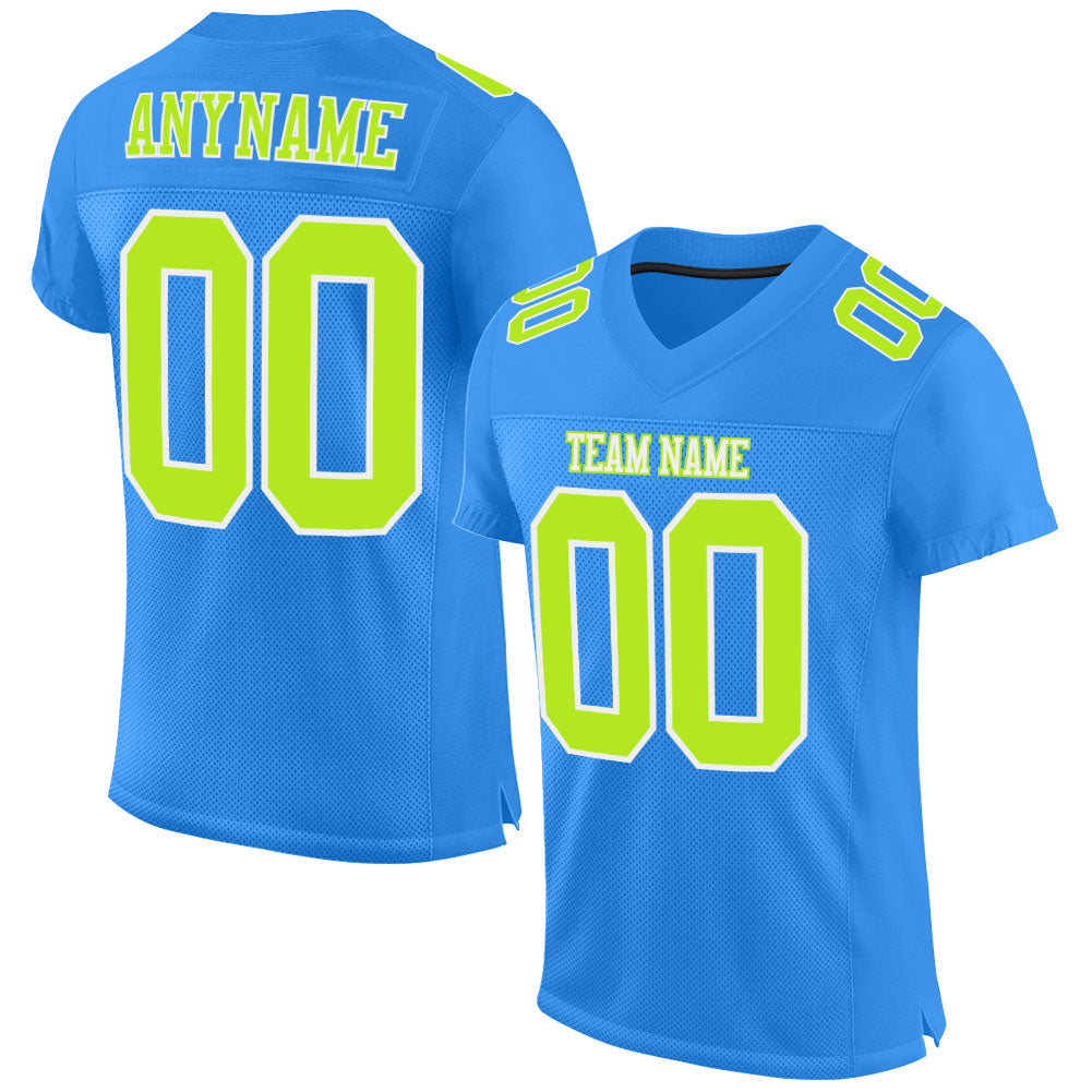 Custom Powder Blue Neon Green-White Mesh Authentic Football Jersey - Main View