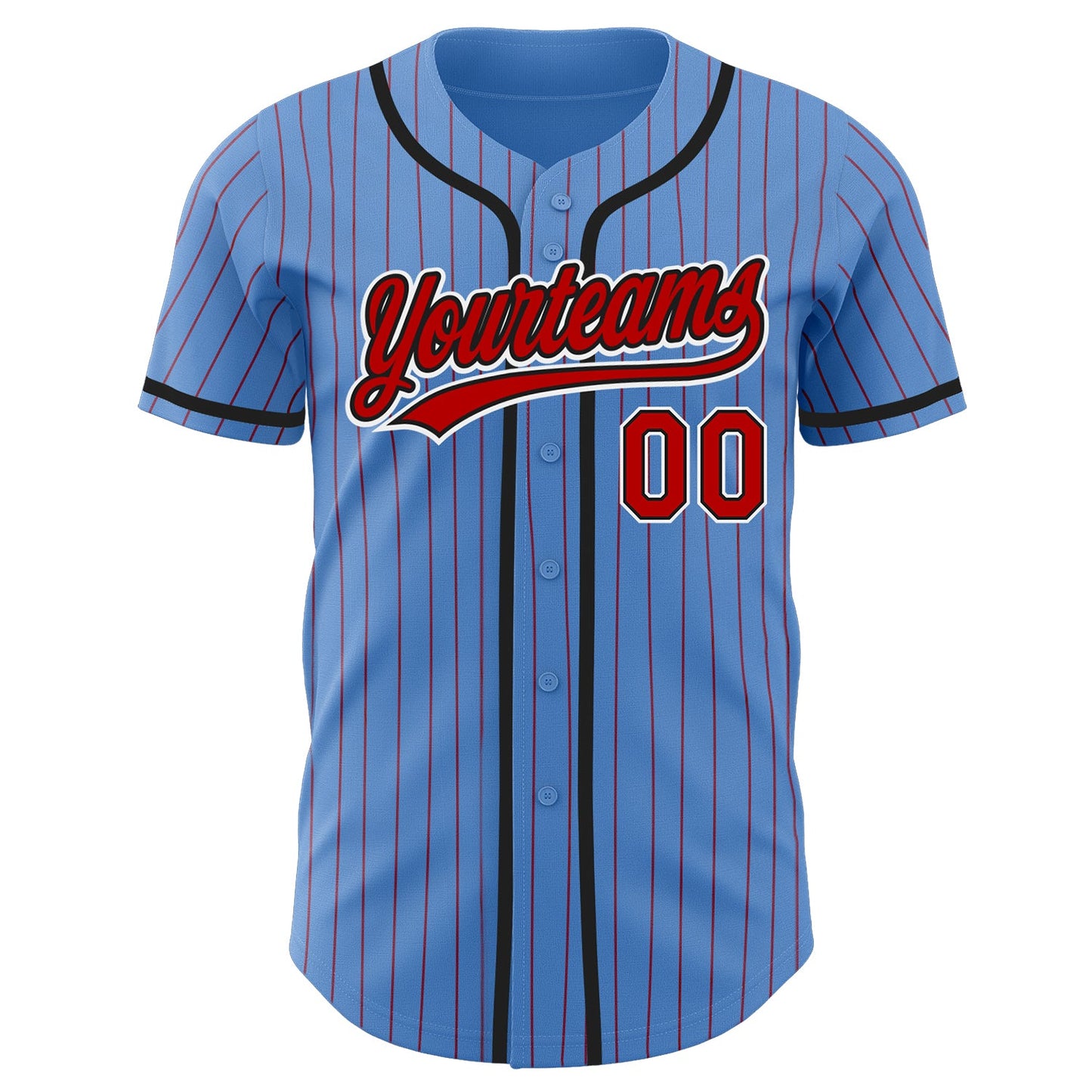 Custom Powder Blue Red Pinstripe Red-Black Authentic Baseball Jersey view 2